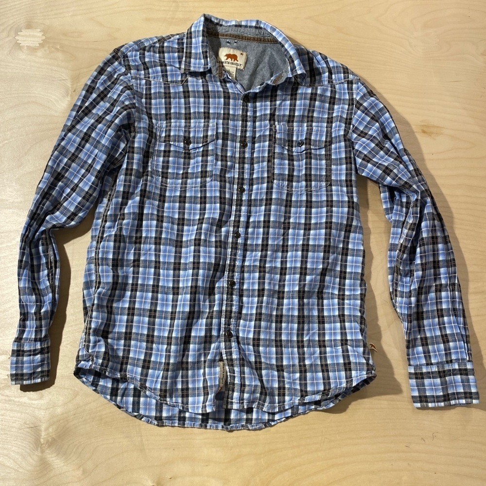 Dakota Grizzly Blue Plaid Men's Pearl Snap Shirt Large (NM)